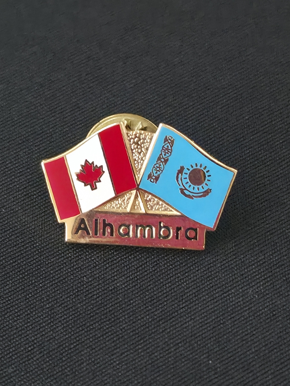 Vintage Alhambra Canada Kazakhstan Flags Lapel Pin Collectible